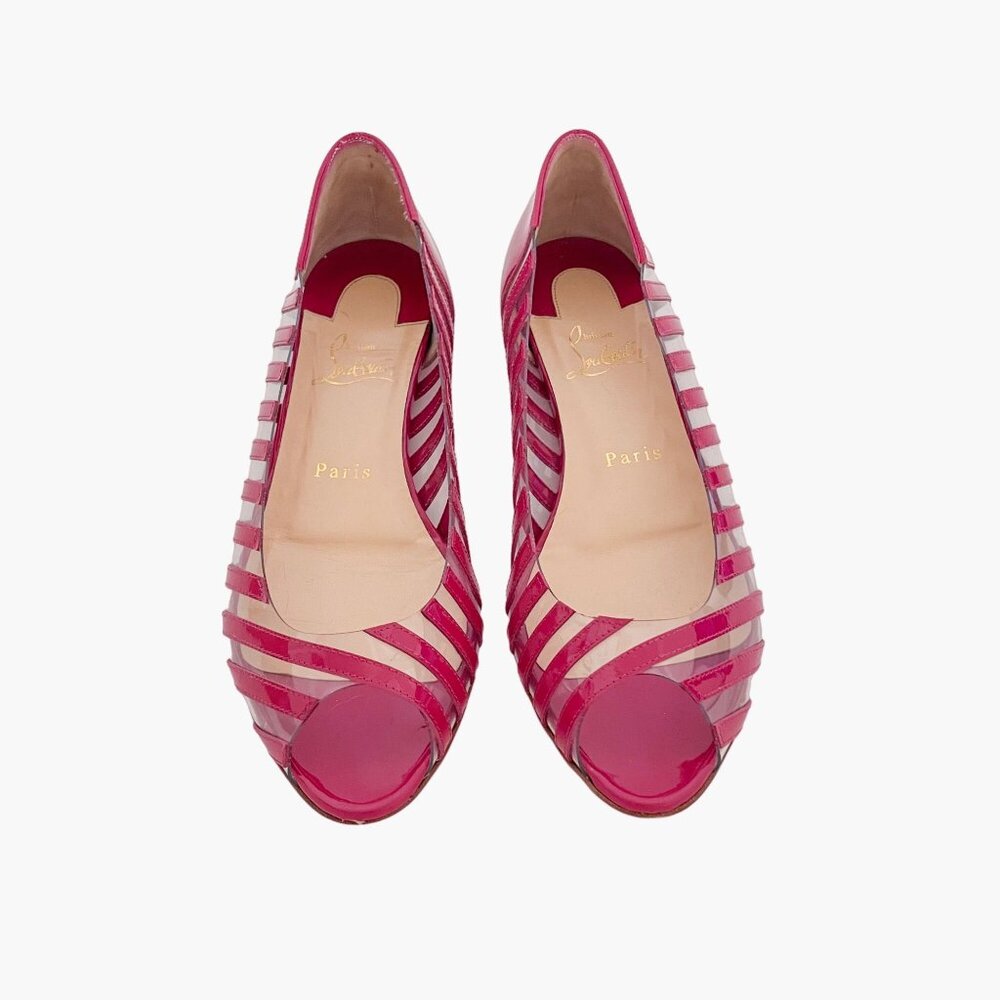 Christian Louboutin Pink Striped Peep-Toe Flats - Picture 2 of 13